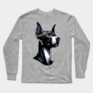 Stunning and Cool American Hairless Terrier Monochrome and Gold Portrait for Father's Day Long Sleeve T-Shirt